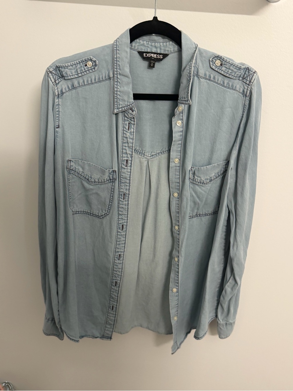 Express Light Blue Denim Button-Down Shirt
